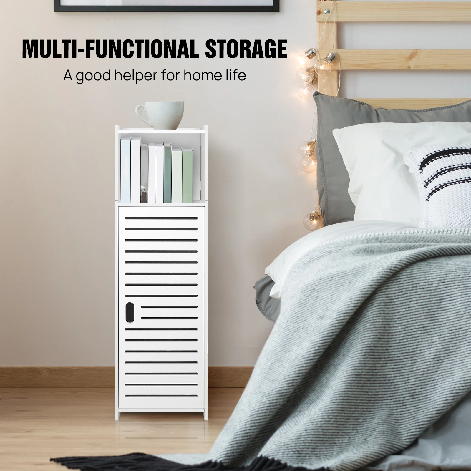 DayPlus Bathroom Floor Cabinet, 3 Tier Home Storage Cabinet with Doors & Shelves, Free Standing Tall Slim Side Organizer Cabinet