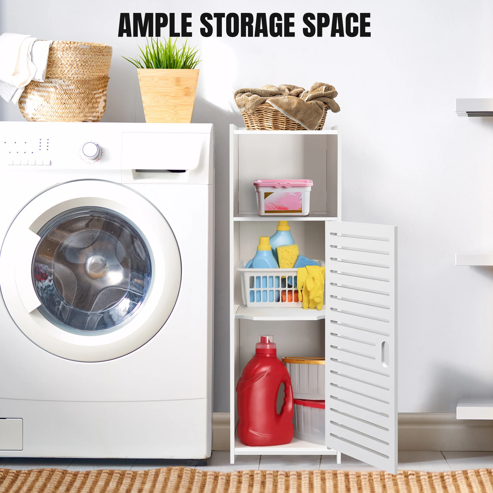 DayPlus Bathroom Floor Cabinet, 3 Tier Home Storage Cabinet with Doors & Shelves, Free Standing Tall Slim Side Organizer Cabinet