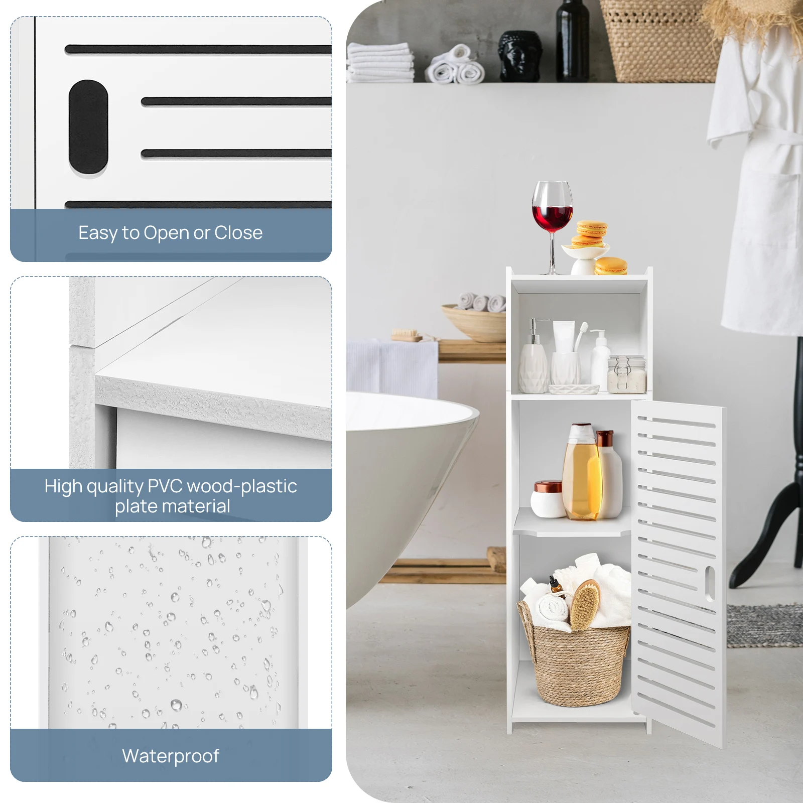 DayPlus Bathroom Floor Cabinet, 3 Tier Home Storage Cabinet with Doors & Shelves, Free Standing Tall Slim Side Organizer Cabinet