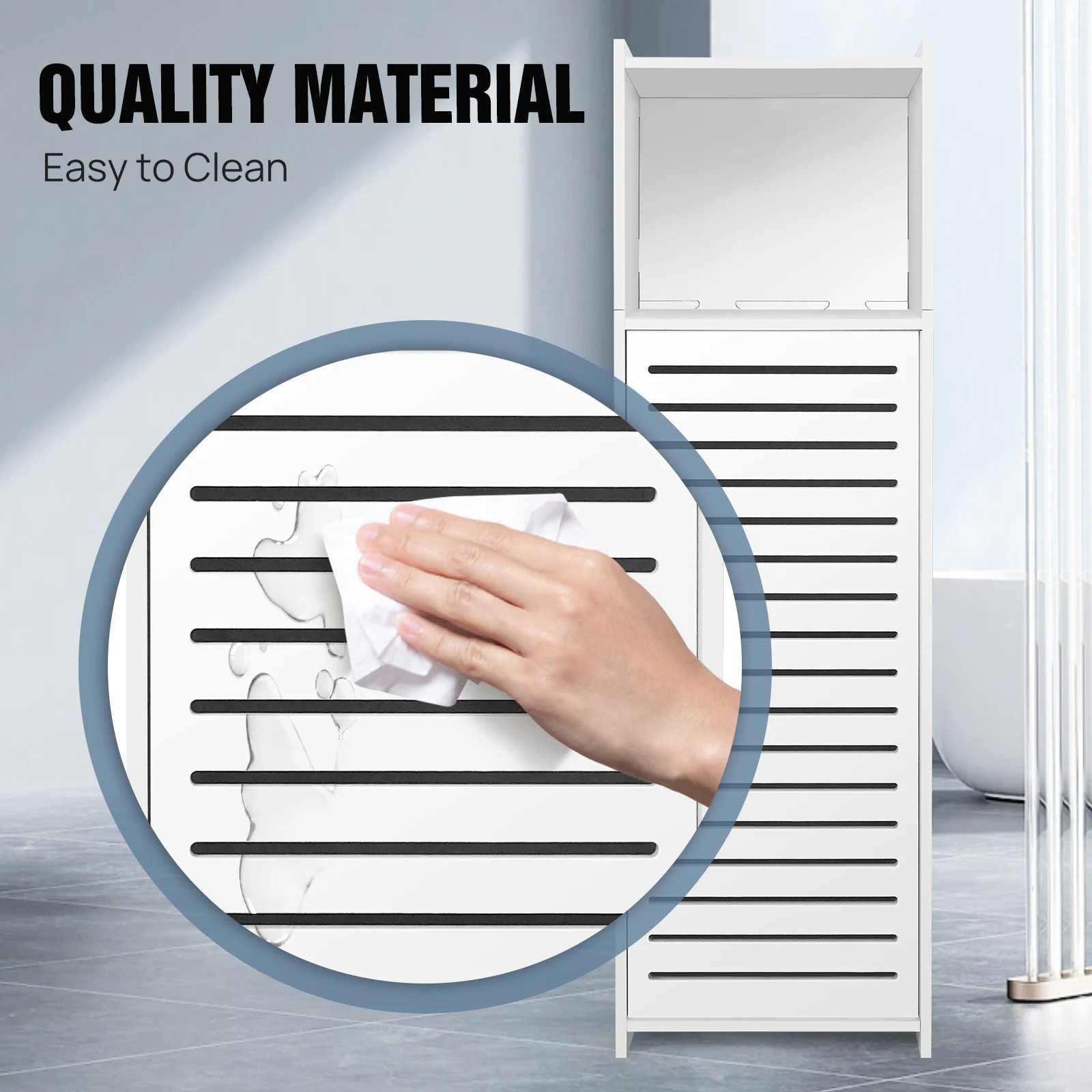 DayPlus Bathroom Floor Cabinet, 3 Tier Home Storage Cabinet with Doors & Shelves, Free Standing Tall Slim Side Organizer Cabinet