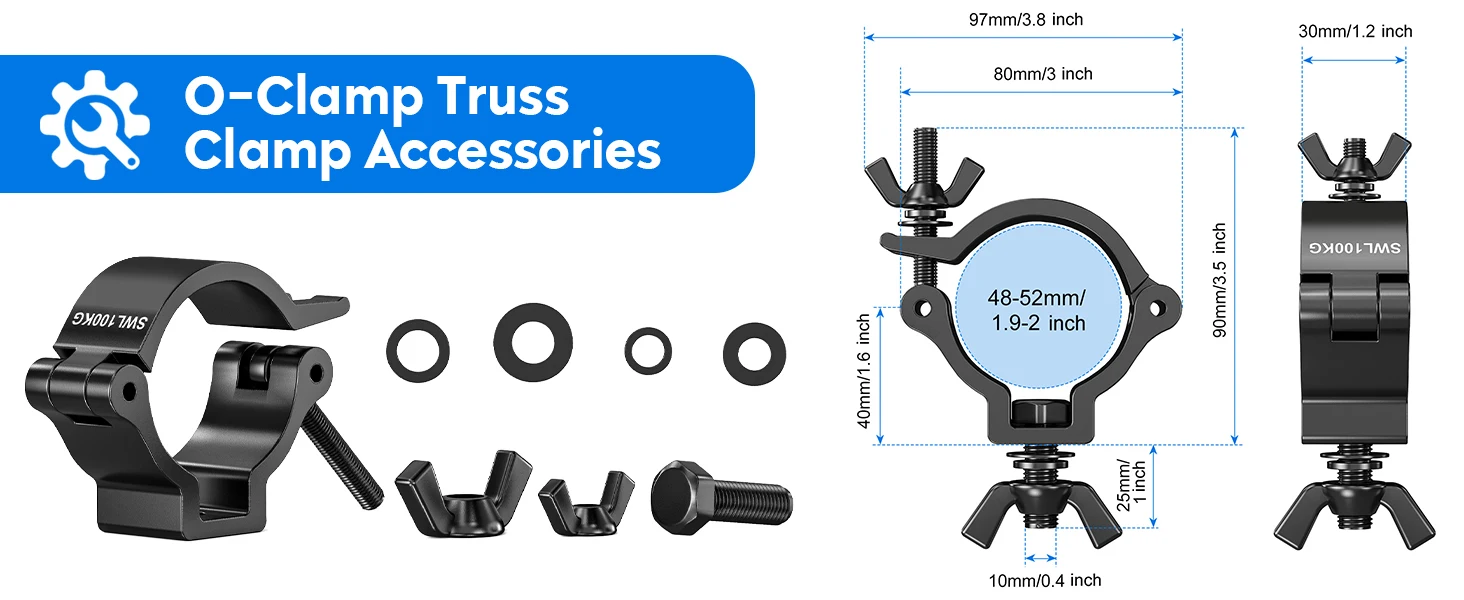 Datewink 2/4Pcs Heavy Duty Hooks Stage Lights Clamp Hanger Hooks 100kg 48-52mm Bracket For Par Light DJ Lighting Holder Truss