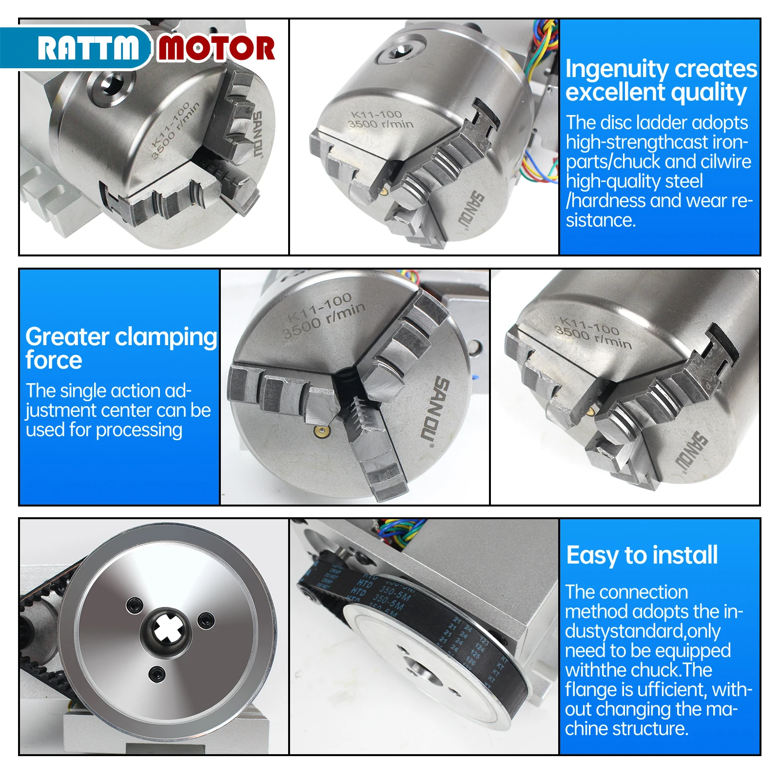 【EU BR】K11-100/K12-100mm 3/4 Jaw Chuck 100mm 4th Axis + Tailstock Kit for Mini CNC Router/Woodworking Engraving