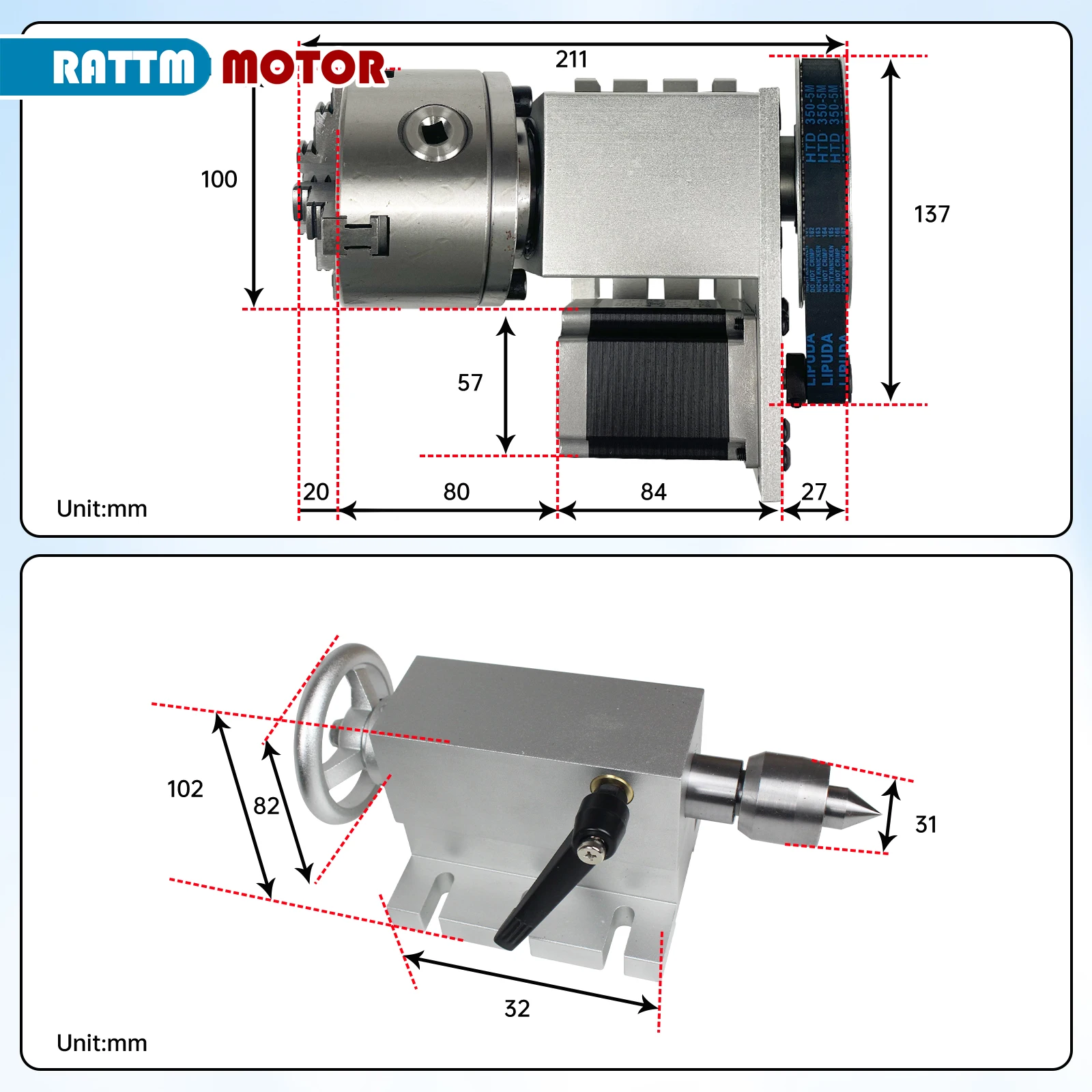 【EU BR】K11-100/K12-100mm 3/4 Jaw Chuck 100mm 4th Axis + Tailstock Kit for Mini CNC Router/Woodworking Engraving