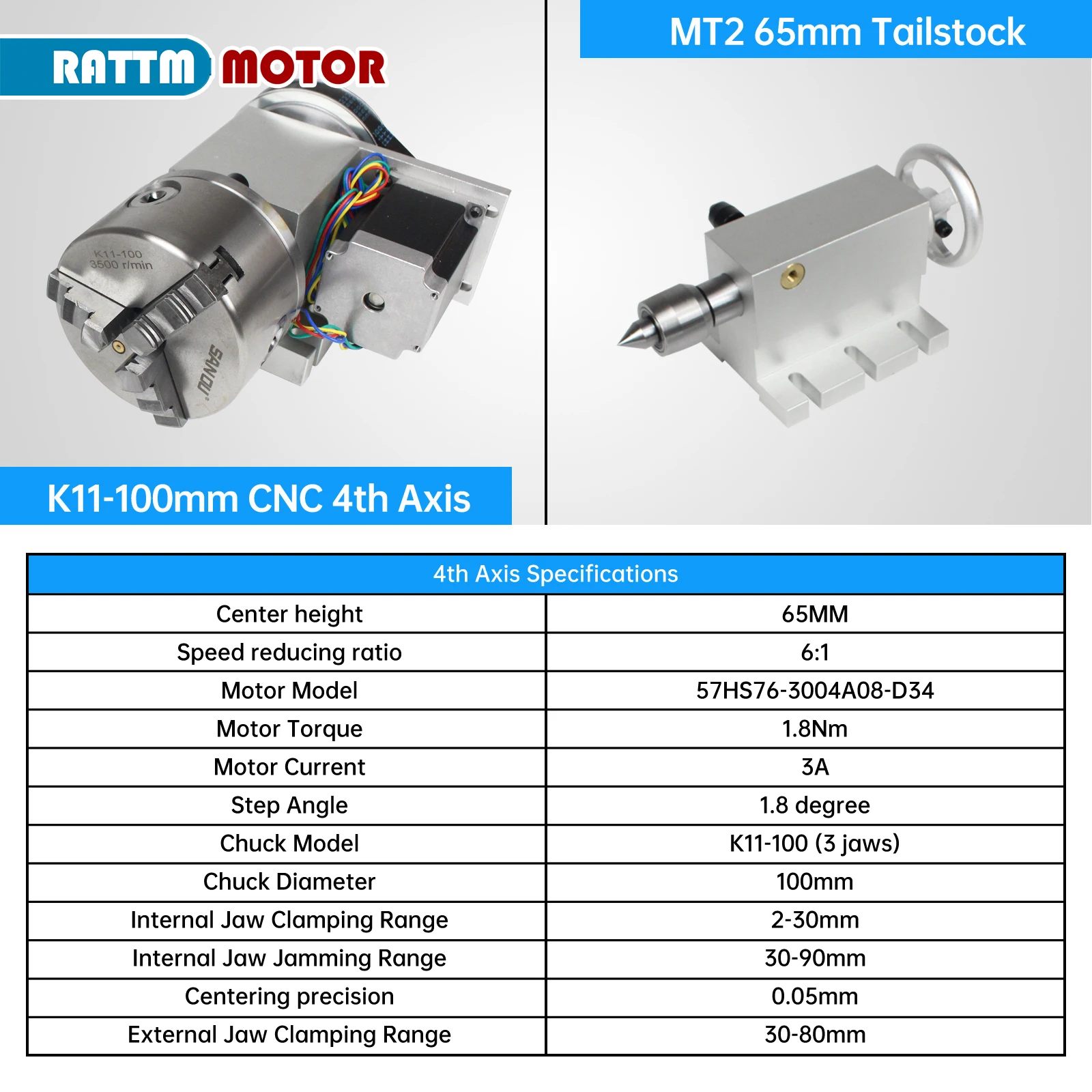 【EU BR】K11-100/K12-100mm 3/4 Jaw Chuck 100mm 4th Axis + Tailstock Kit for Mini CNC Router/Woodworking Engraving