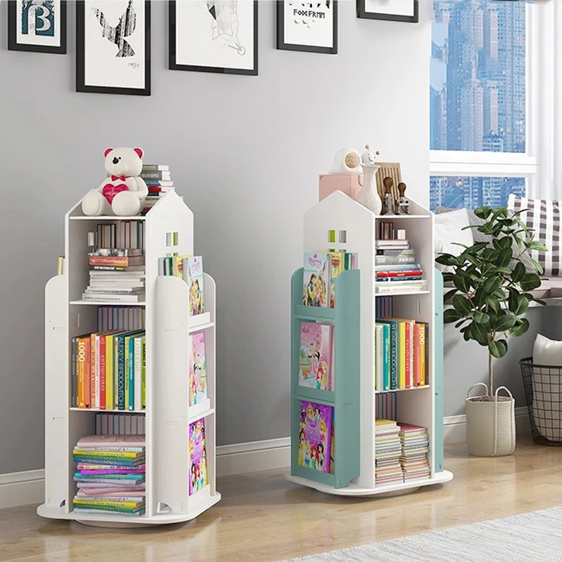 【Breeins】Kids' House Frame Rotating Bookshelf Books Toys Storage Organizer Shelf Cabinet Home Decoration
