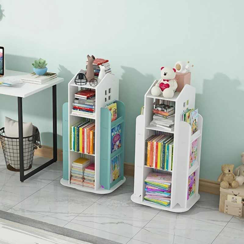 【Breeins】Kids' House Frame Rotating Bookshelf Books Toys Storage Organizer Shelf Cabinet Home Decoration