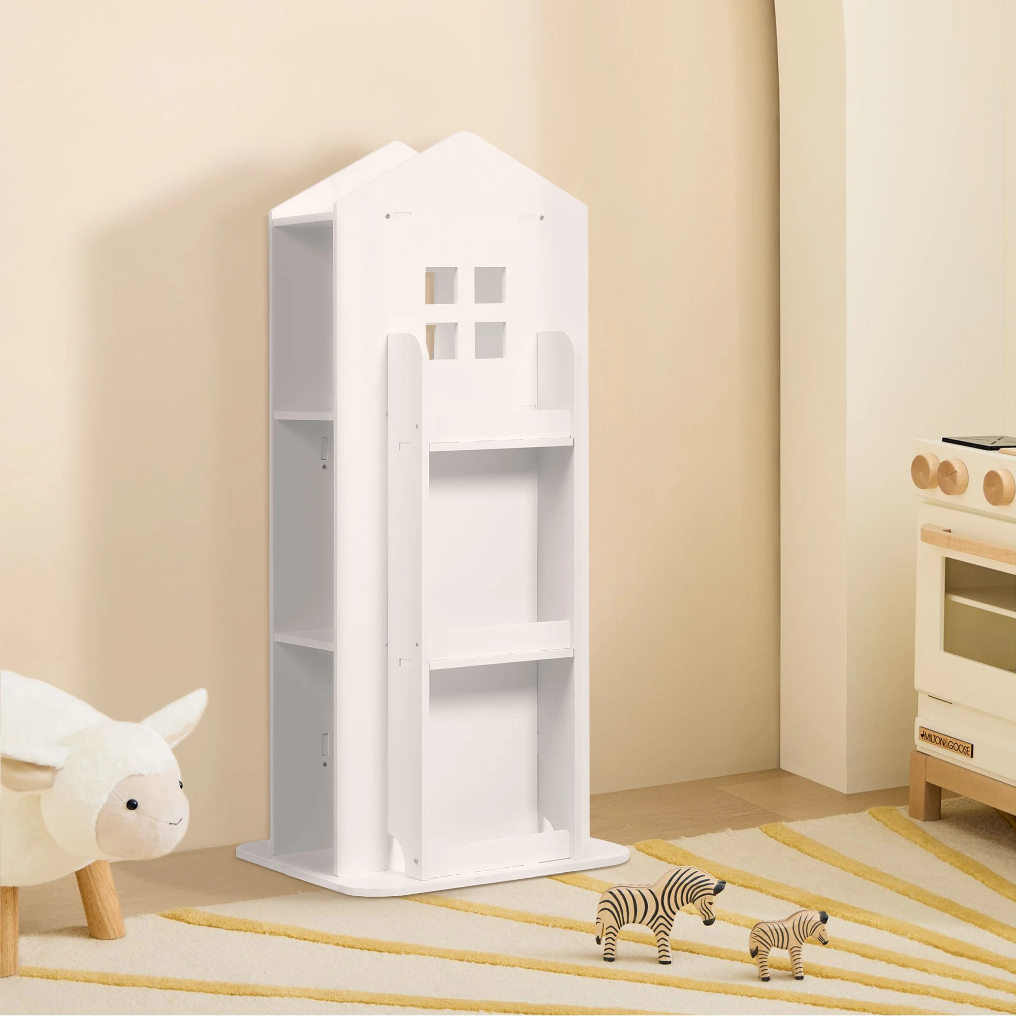 【Breeins】Kids' House Frame Rotating Bookshelf Books Toys Storage Organizer Shelf Cabinet Home Decoration