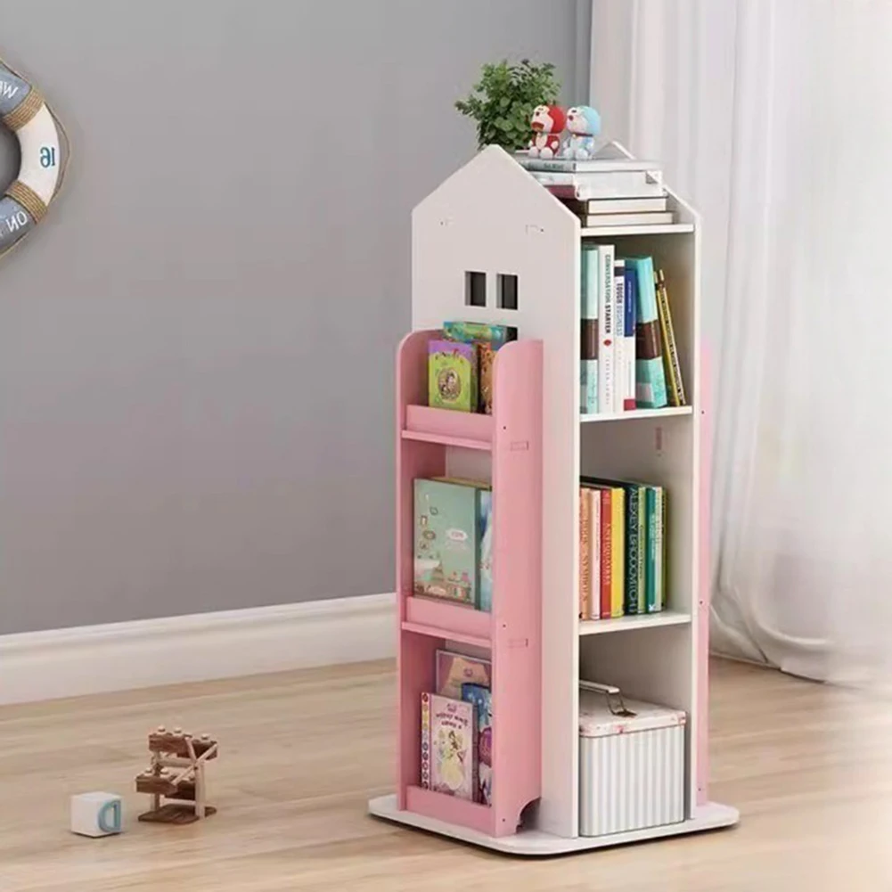 【Breeins】Kids' House Frame Rotating Bookshelf Books Toys Storage Organizer Shelf Cabinet Home Decoration