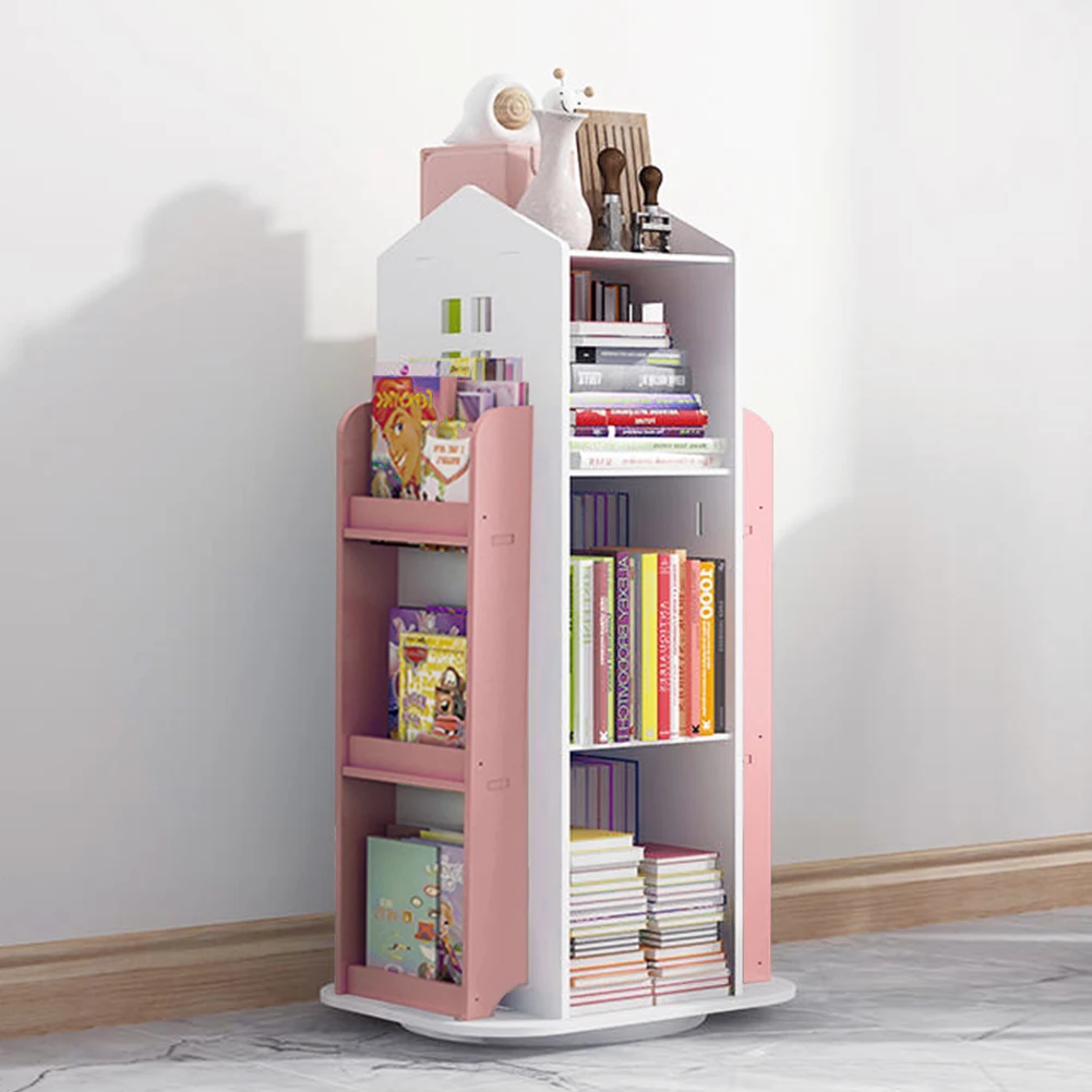 【Breeins】Kids' House Frame Rotating Bookshelf Books Toys Storage Organizer Shelf Cabinet Home Decoration