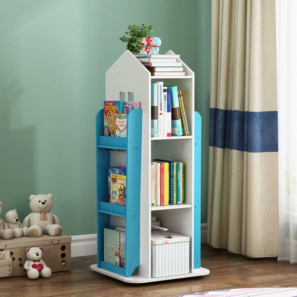 【Breeins】Kids' House Frame Rotating Bookshelf Books Toys Storage Organizer Shelf Cabinet Home Decoration
