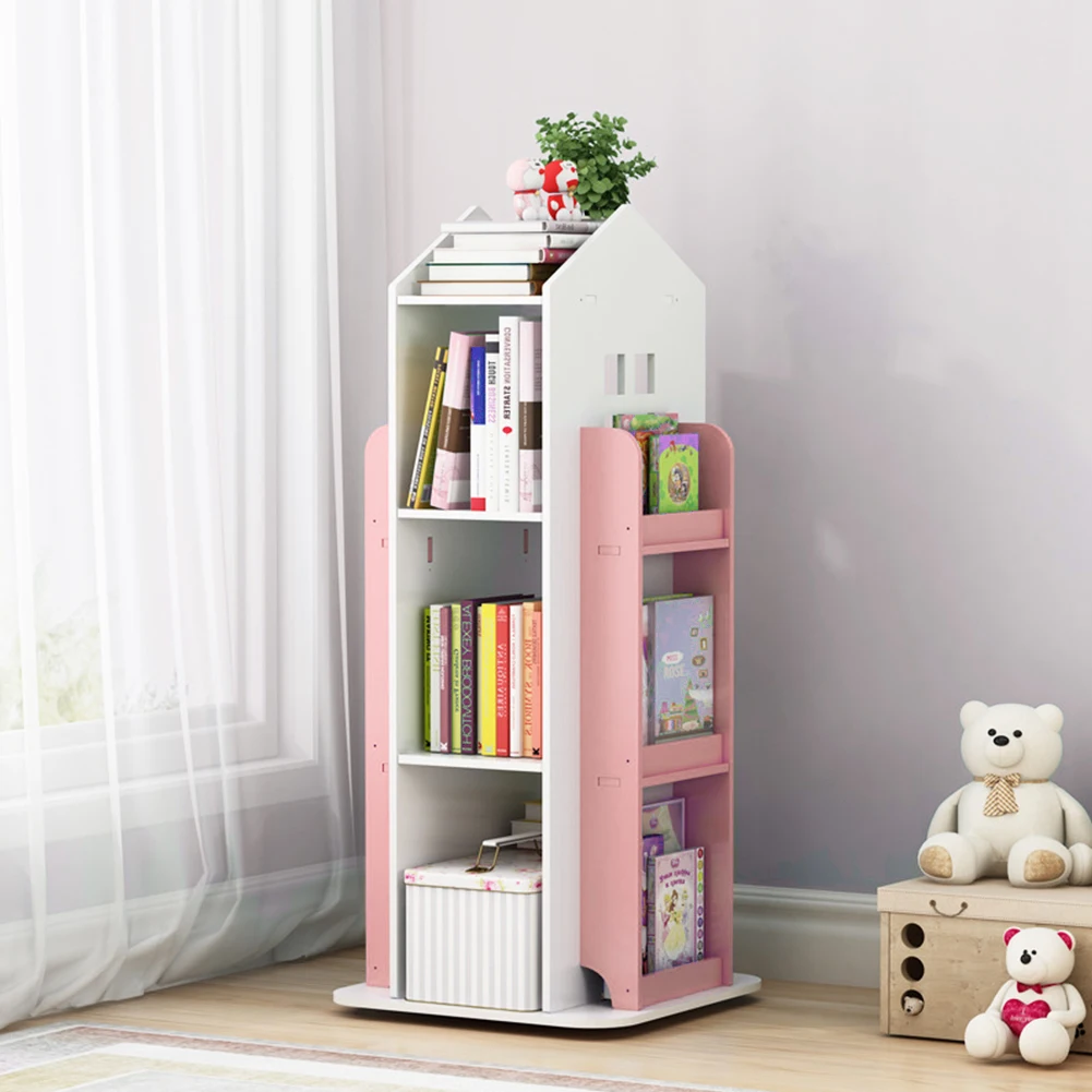 【Breeins】Kids' House Frame Rotating Bookshelf Books Toys Storage Organizer Shelf Cabinet Home Decoration