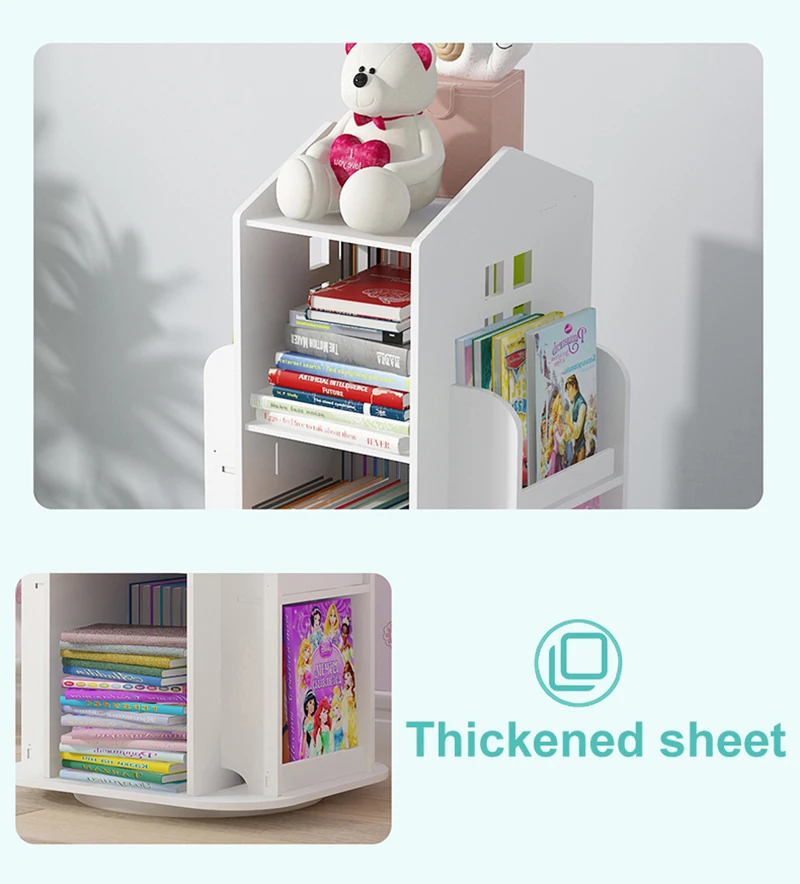 【Breeins】Kids' House Frame Rotating Bookshelf Books Toys Storage Organizer Shelf Cabinet Home Decoration