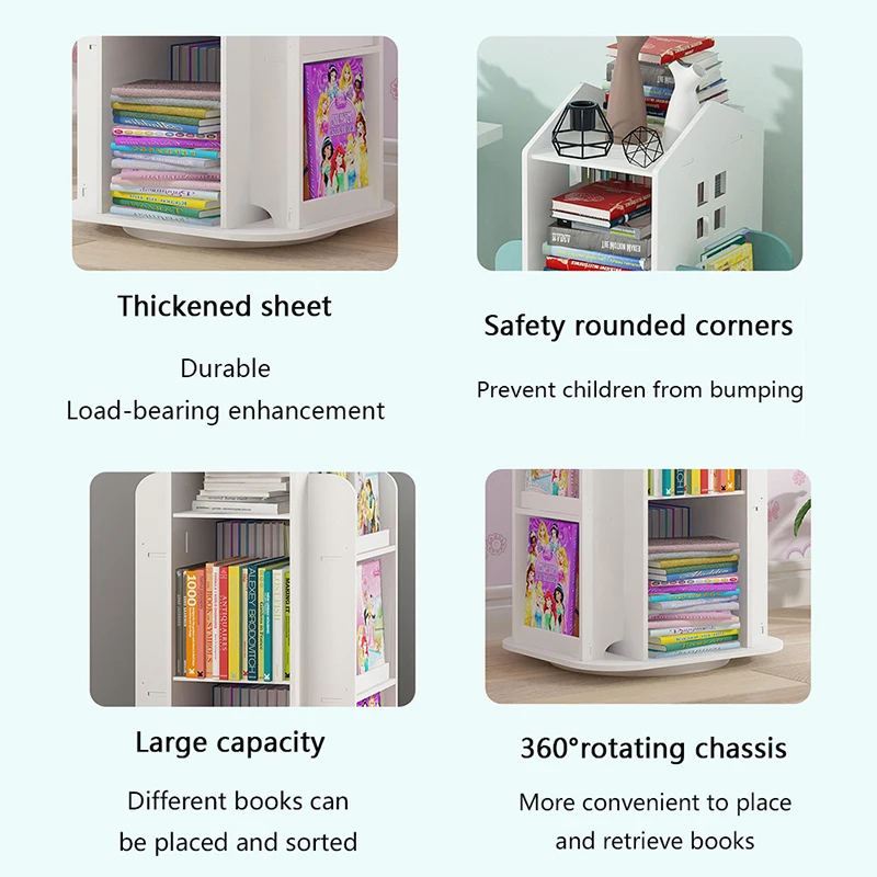 【Breeins】Kids' House Frame Rotating Bookshelf Books Toys Storage Organizer Shelf Cabinet Home Decoration