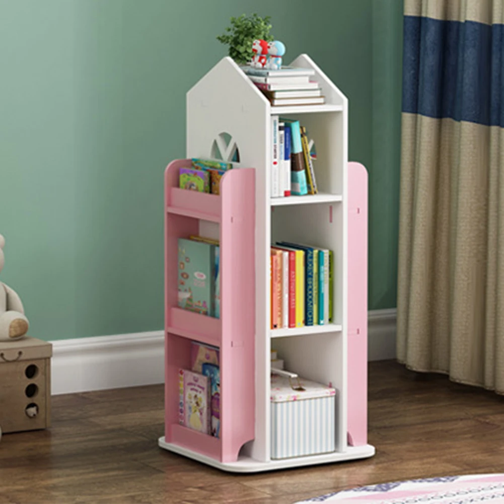 【Breeins】Kids' House Frame Rotating Bookshelf Books Toys Storage Organizer Shelf Cabinet Home Decoration