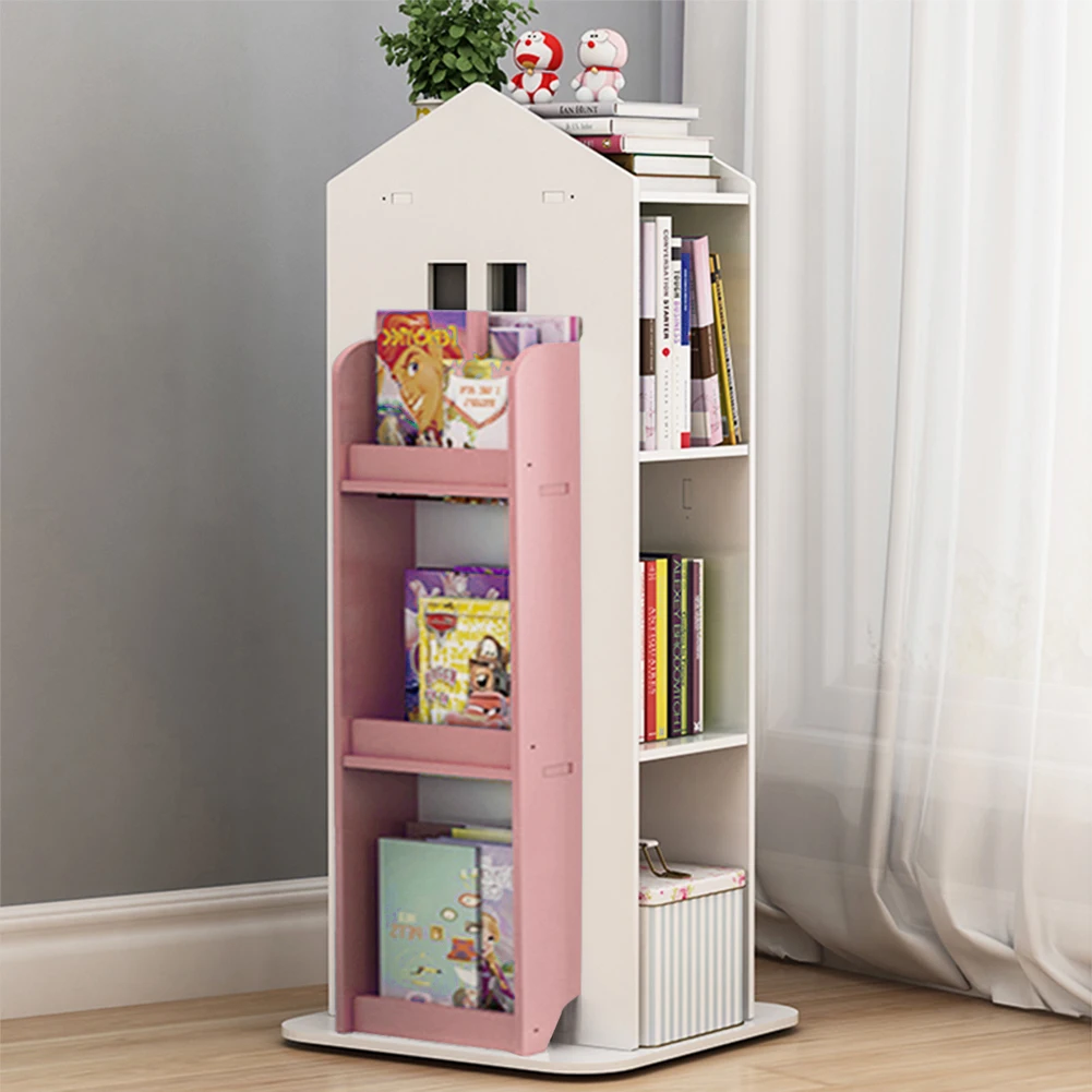 【Breeins】Kids' House Frame Rotating Bookshelf Books Toys Storage Organizer Shelf Cabinet Home Decoration