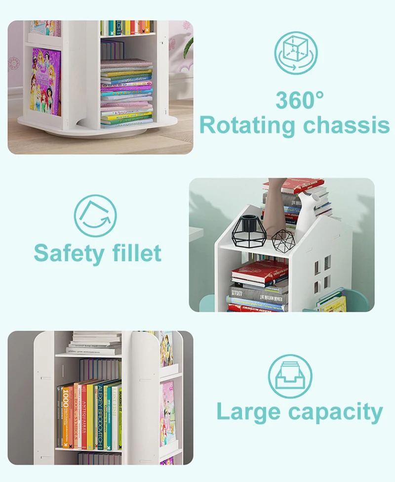 【Breeins】Kids' House Frame Rotating Bookshelf Books Toys Storage Organizer Shelf Cabinet Home Decoration