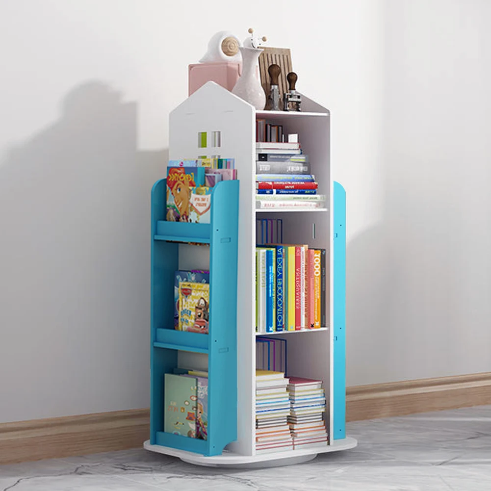 【Breeins】Kids' House Frame Rotating Bookshelf Books Toys Storage Organizer Shelf Cabinet Home Decoration