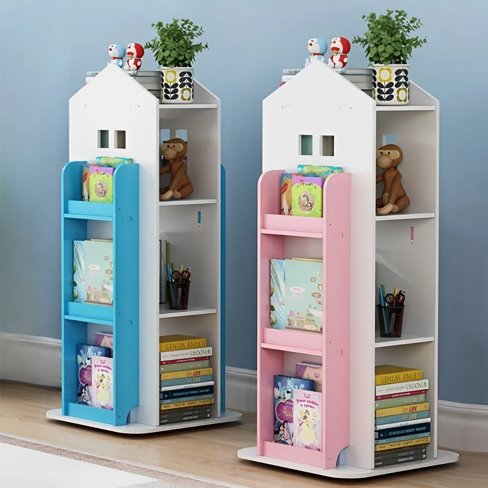 【Breeins】Kids' House Frame Rotating Bookshelf Books Toys Storage Organizer Shelf Cabinet Home Decoration