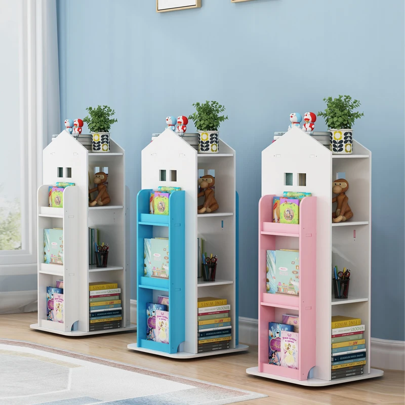 【Breeins】Kids' House Frame Rotating Bookshelf Books Toys Storage Organizer Shelf Cabinet Home Decoration