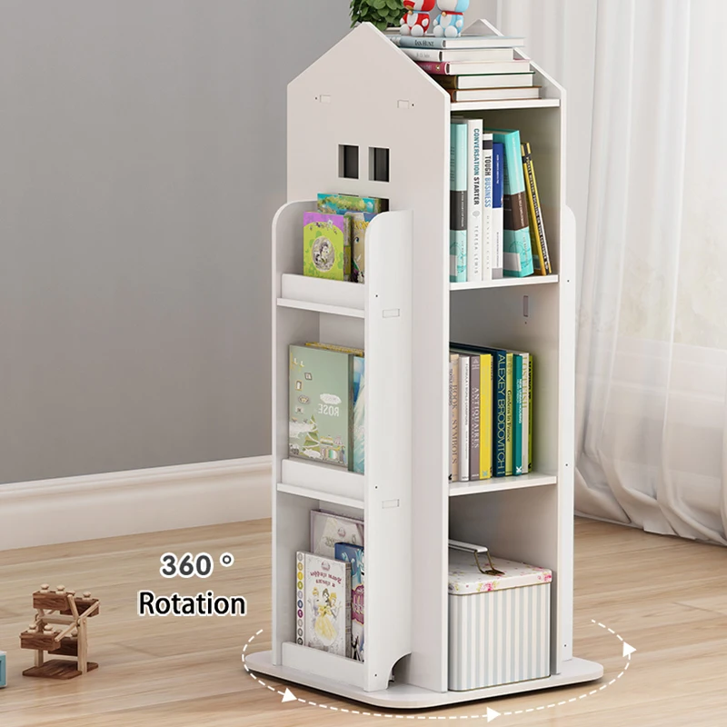 【Breeins】Kids' House Frame Rotating Bookshelf Books Toys Storage Organizer Shelf Cabinet Home Decoration