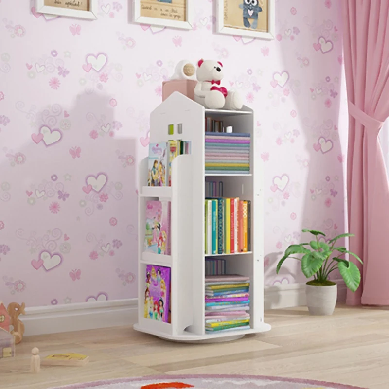 【Breeins】Kids' House Frame Rotating Bookshelf Books Toys Storage Organizer Shelf Cabinet Home Decoration