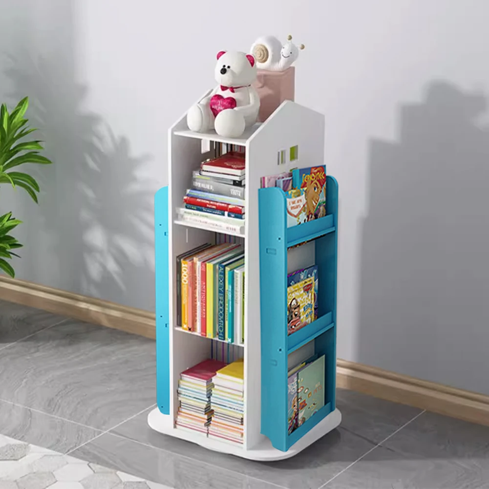 【Breeins】Kids' House Frame Rotating Bookshelf Books Toys Storage Organizer Shelf Cabinet Home Decoration