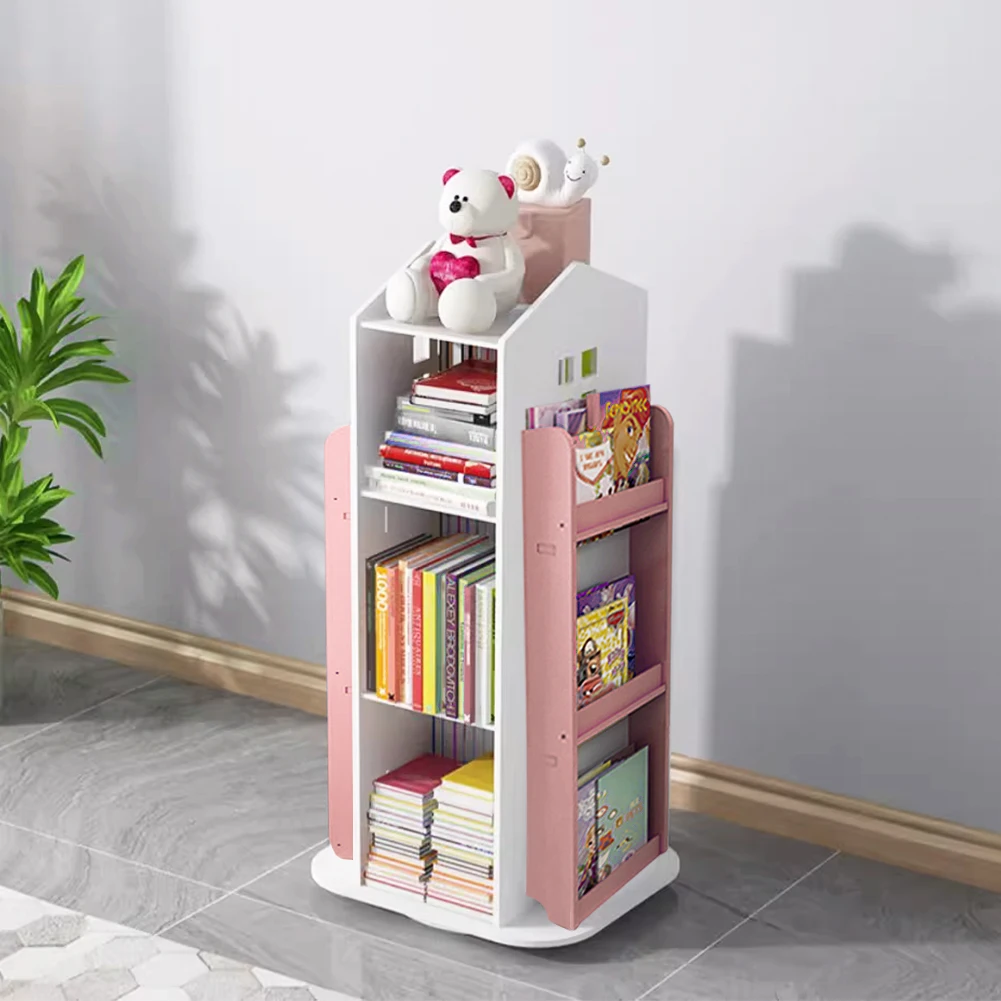 【Breeins】Kids' House Frame Rotating Bookshelf Books Toys Storage Organizer Shelf Cabinet Home Decoration