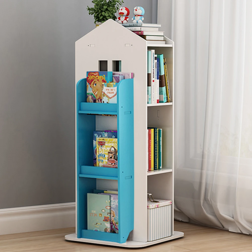 【Breeins】Kids' House Frame Rotating Bookshelf Books Toys Storage Organizer Shelf Cabinet Home Decoration