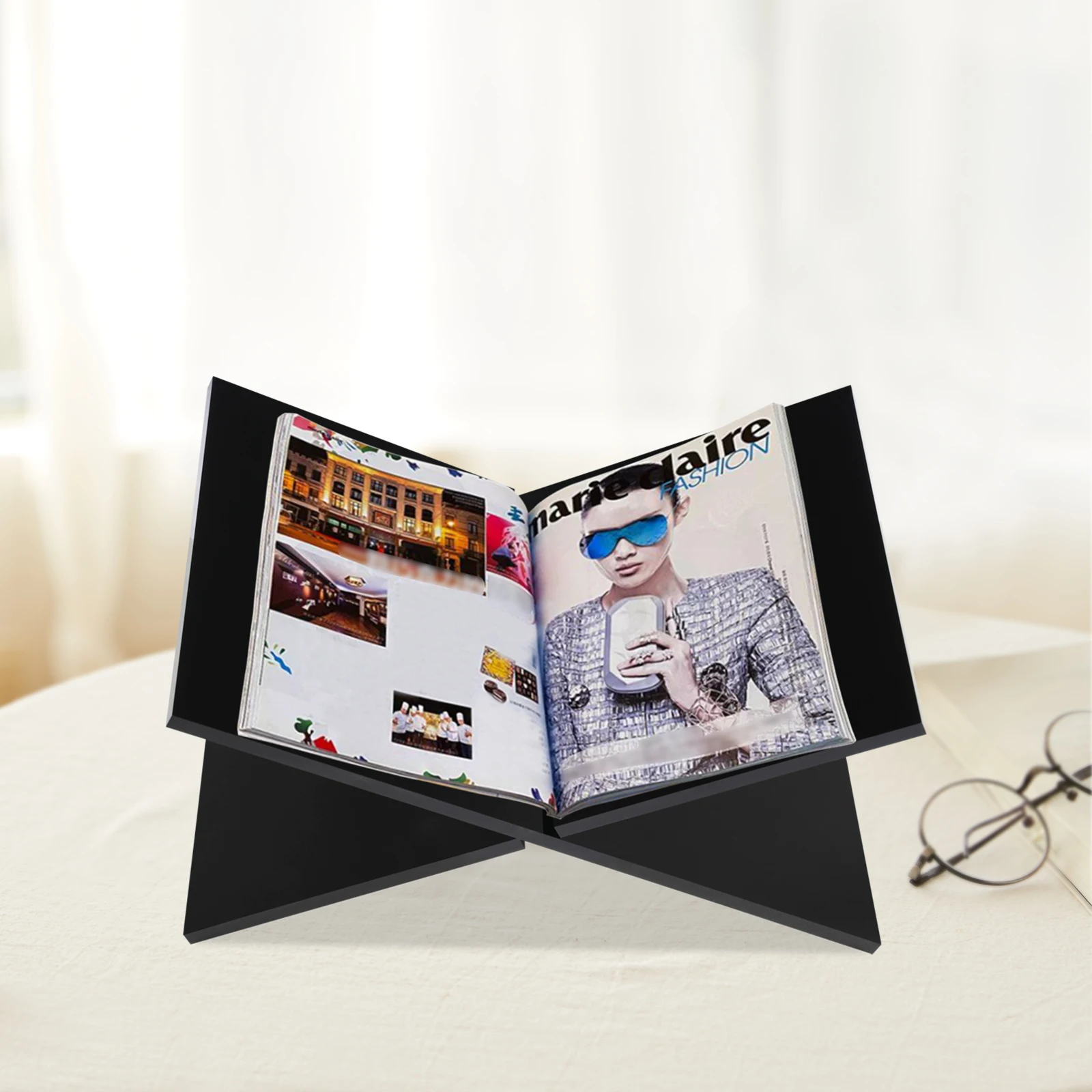 Acrylic Book Stand, Cross Frame Acrylic Book Holder, Reading Stand for Cookbook Art Book Bible Guest Book 32*14cm