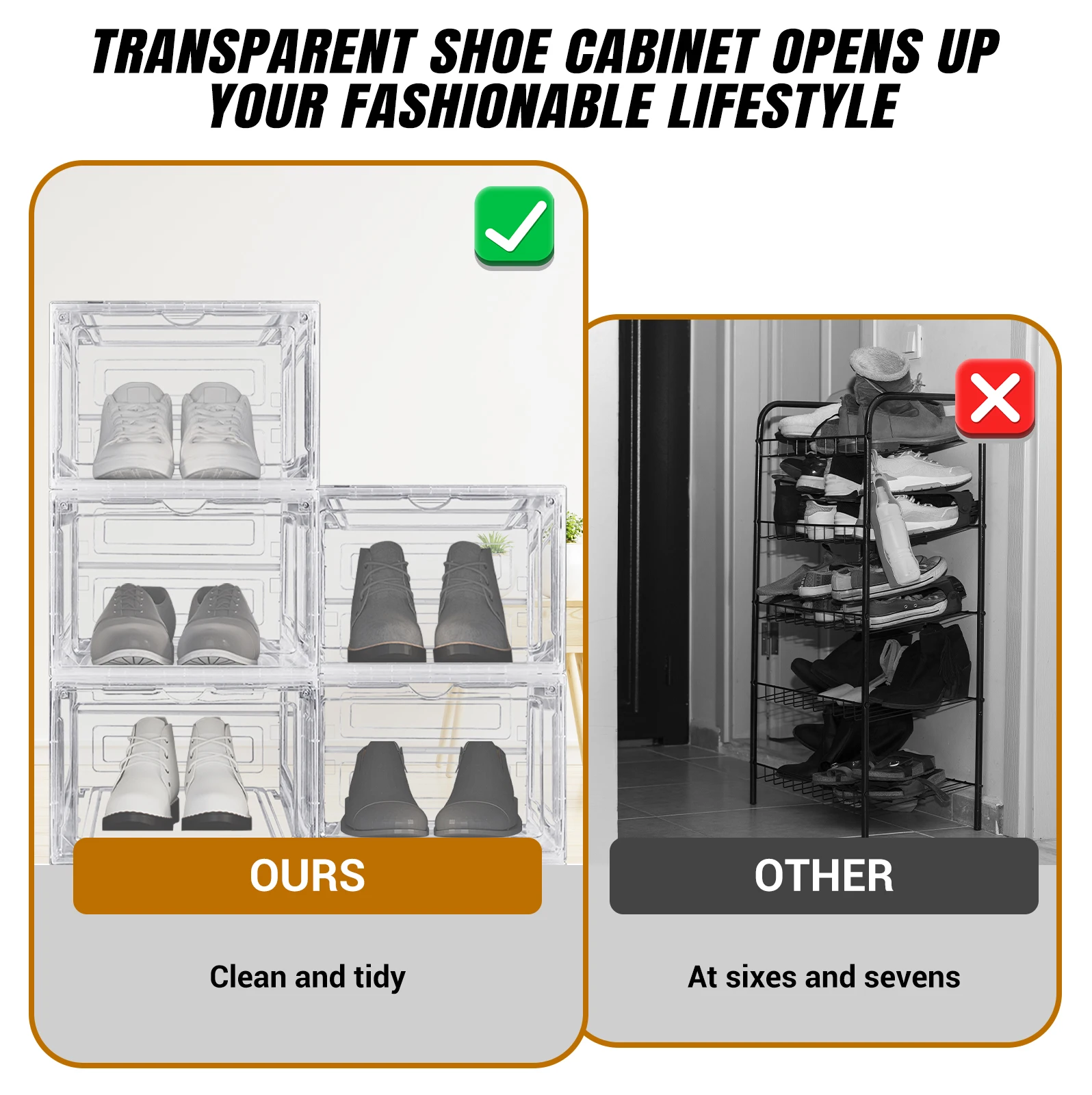 6/9/12 Pack Shoebox Magnetic Clear Plastic Stackable Upgraded Oversized Shoe Organizer,Stackable Clear Shoe Organizer for Home/O