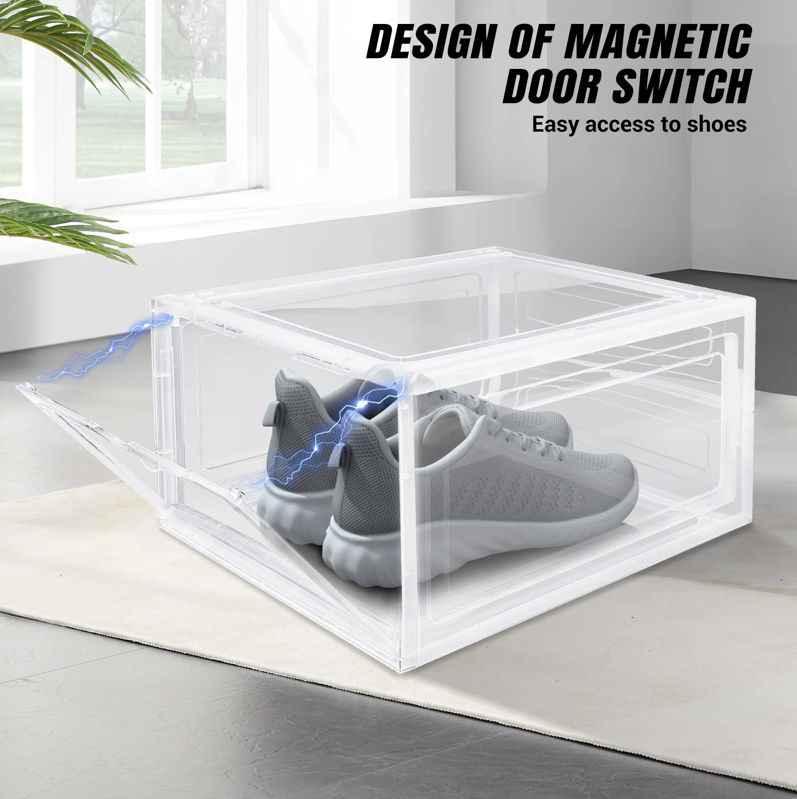 6/9/12 Pack Shoebox Magnetic Clear Plastic Stackable Upgraded Oversized Shoe Organizer,Stackable Clear Shoe Organizer for Home/O