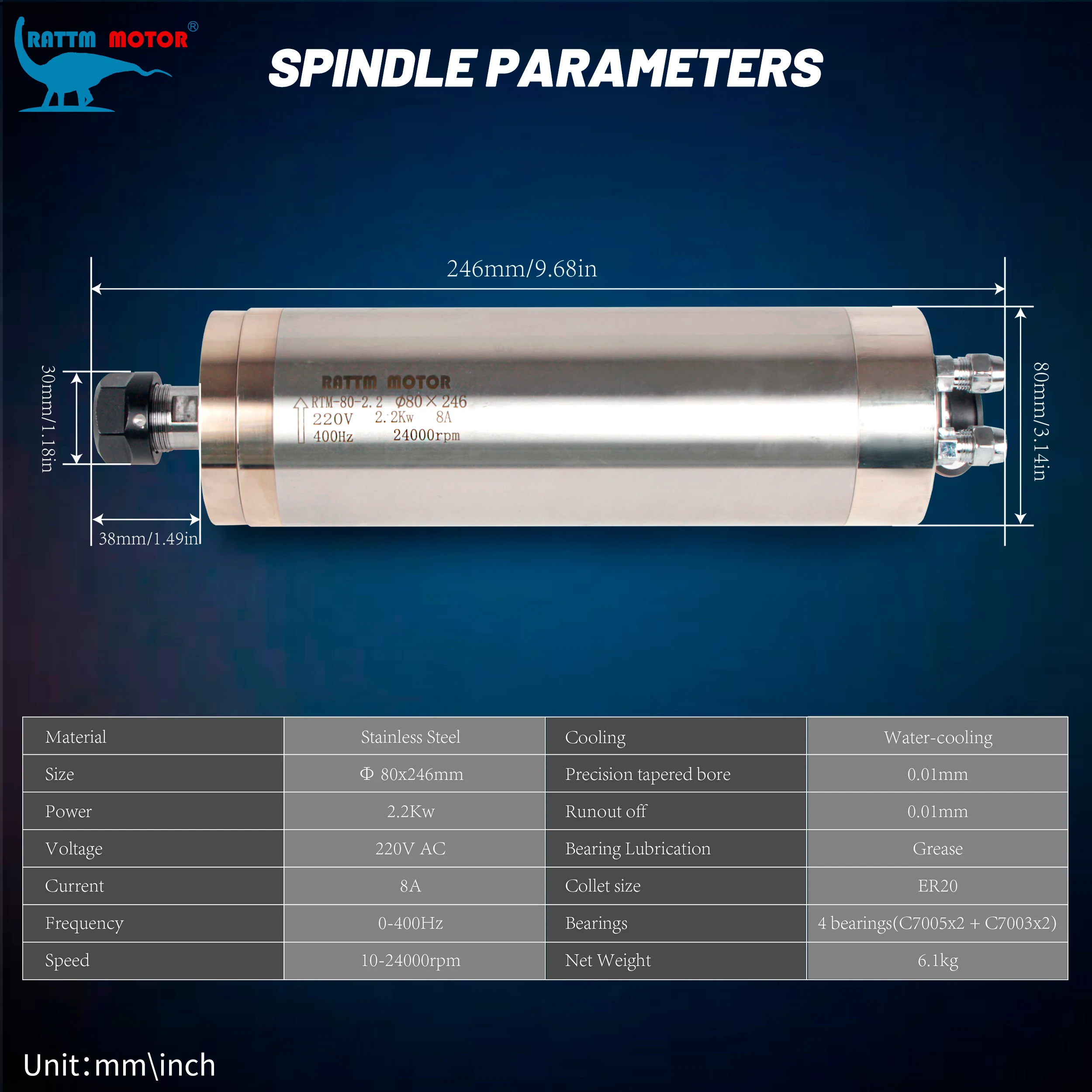 2.2KW 220V ER20 CNC Router Milling Kit Waterproof Water Cooled Spindle Motor For Metal