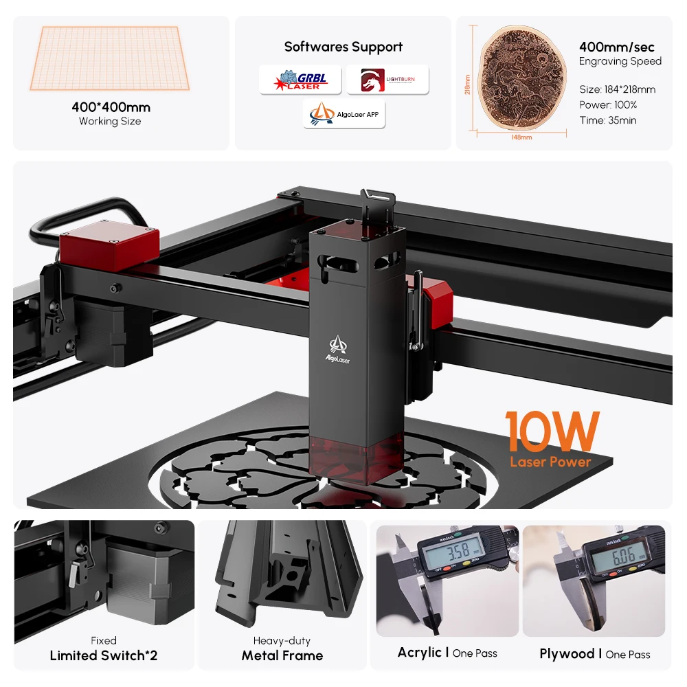 Algolaser Alpha 10W Laser Engraver Laser Cutter 12000mm/min DIY Gifts Handmade Business Tools For DIY Wood Metal Acrylic Leather