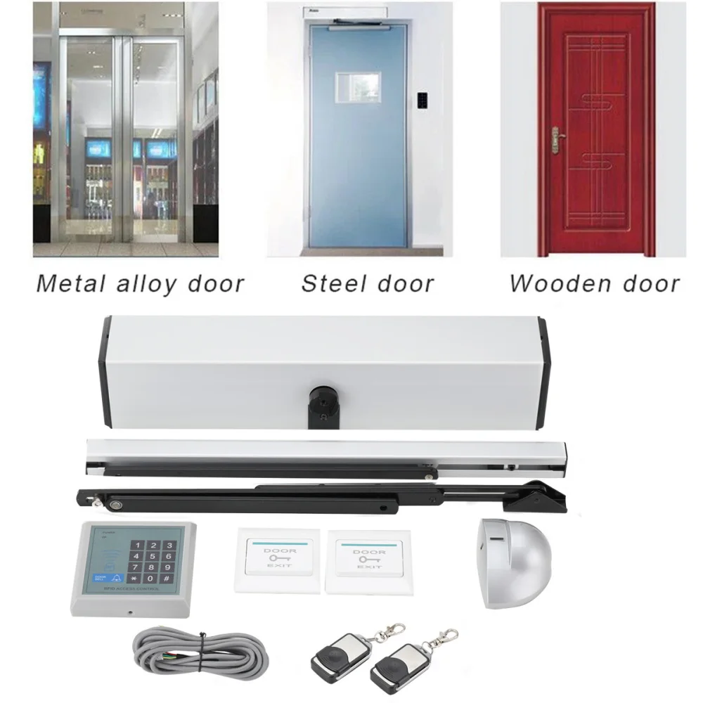 150kg Automatic Swing Door Opener Closer 100v-240V Residential Commercial Electric Swing Gate with 2 Remote Controllers