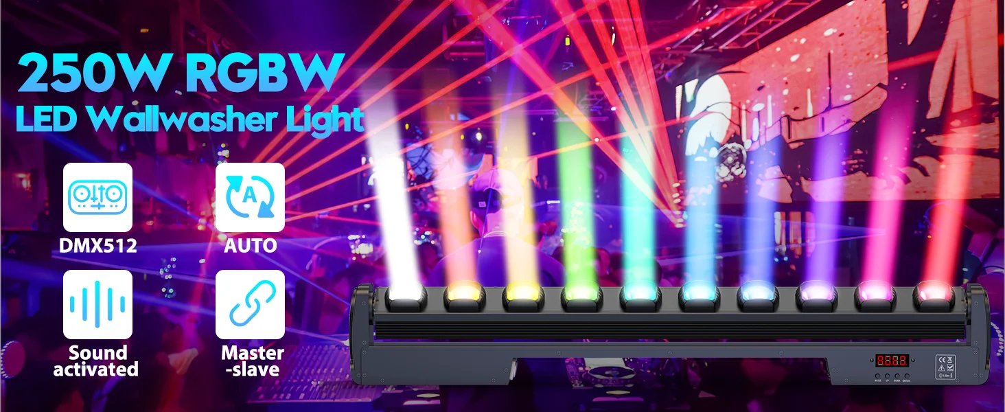 LeLeght 250W RGBW Beam Wall Washer Light 4 IN 1 Wall Washing Rotatable Lamp Stage Swing Dot Light for Party Concert Disco DJ