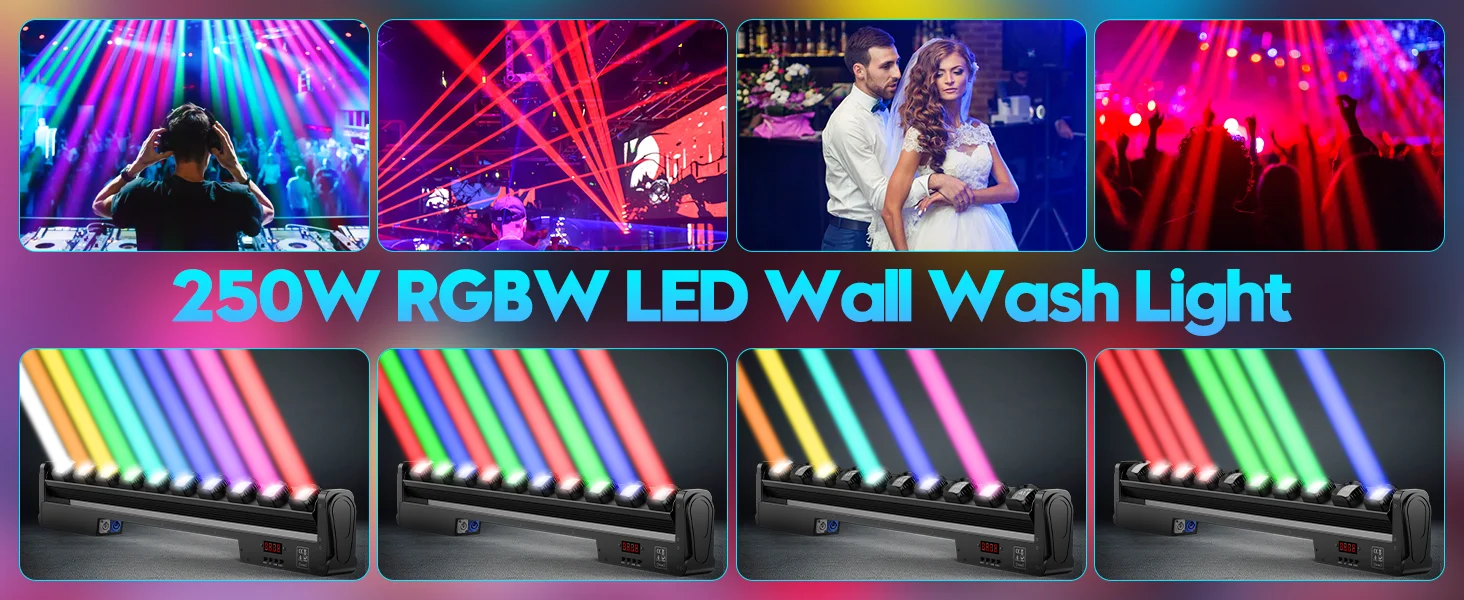 LeLeght 250W RGBW Beam Wall Washer Light 4 IN 1 Wall Washing Rotatable Lamp Stage Swing Dot Light for Party Concert Disco DJ