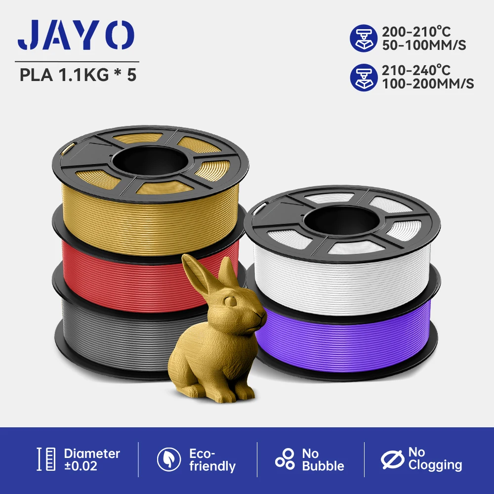 JAYO 5Rolls PETG PLA HSMPETG PLA PLUS PLA META High Speed matte PLA 1.75mm Materials for 100% No Bubble &FDM for 3D Printing