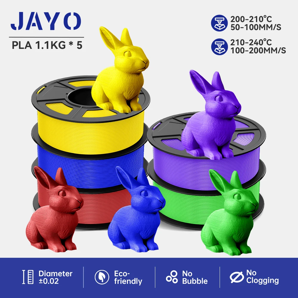 JAYO 5Rolls PETG PLA HSMPETG PLA PLUS PLA META High Speed matte PLA 1.75mm Materials for 100% No Bubble &FDM for 3D Printing