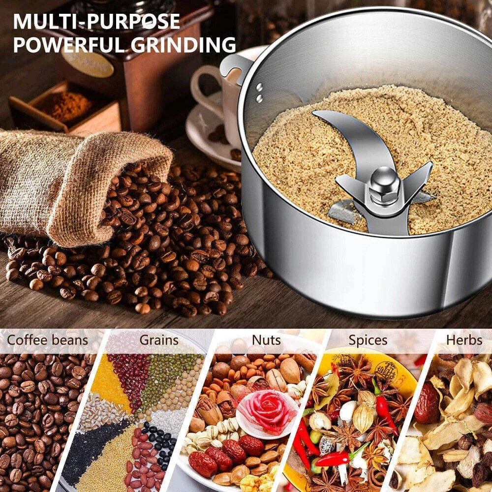800G/2500G High Power Electric Grain Mill Grinder Swing Spice Grinders Stainless Steel for Herbs, grains, spices, cereals, corn