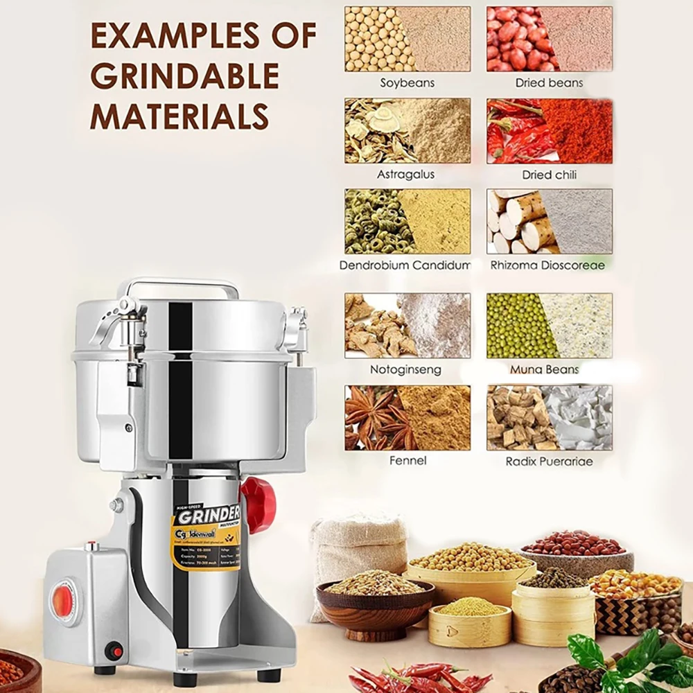 800G/2500G High Power Electric Grain Mill Grinder Swing Spice Grinders Stainless Steel for Herbs, grains, spices, cereals, corn