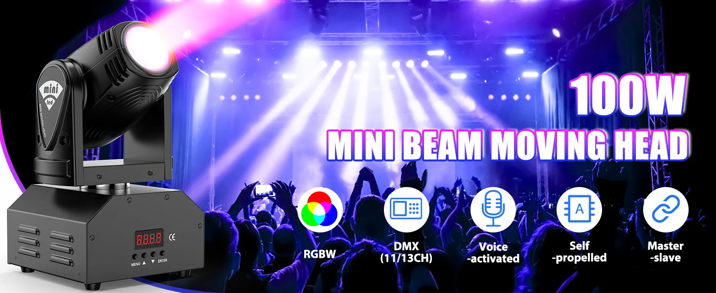 LeLeght Mini LED RGBW Moving Head Light 4 in 1 100W Stage Light 11/13CH DMX512 Voice-activated For Bar Disco Stage Effect Light