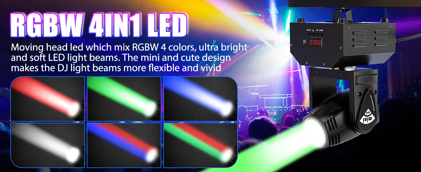 LeLeght Mini LED RGBW Moving Head Light 4 in 1 100W Stage Light 11/13CH DMX512 Voice-activated For Bar Disco Stage Effect Light