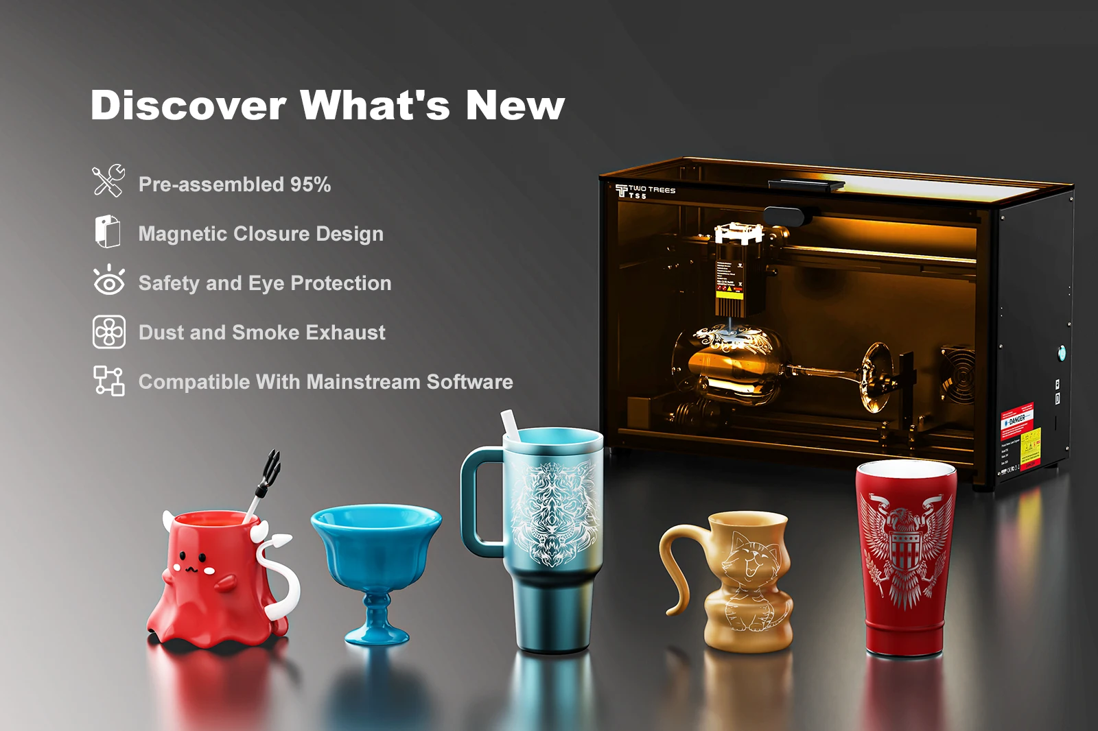 Twotrees TS5 Rotary Laser Engraver 30% Slimmer Body For Cups CNC Machine Laser Engraving Spheres And Circles Tools
