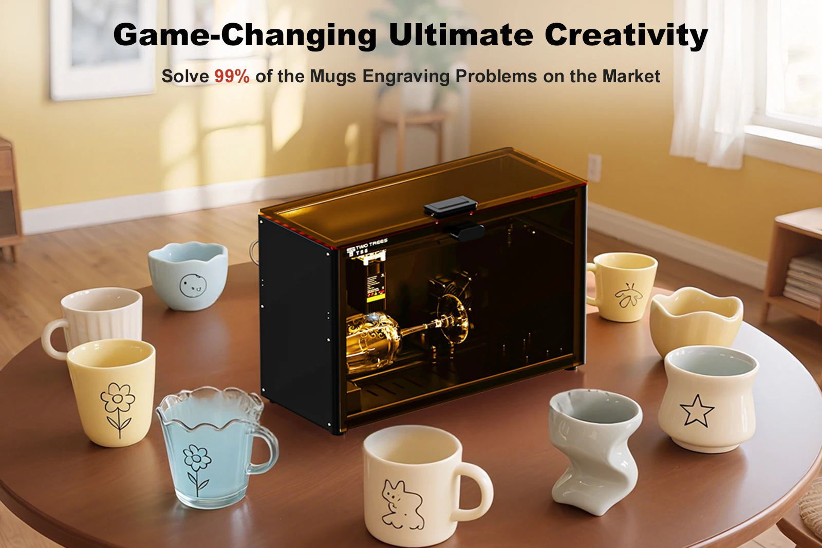 Twotrees TS5 Rotary Laser Engraver 30% Slimmer Body For Cups CNC Machine Laser Engraving Spheres And Circles Tools