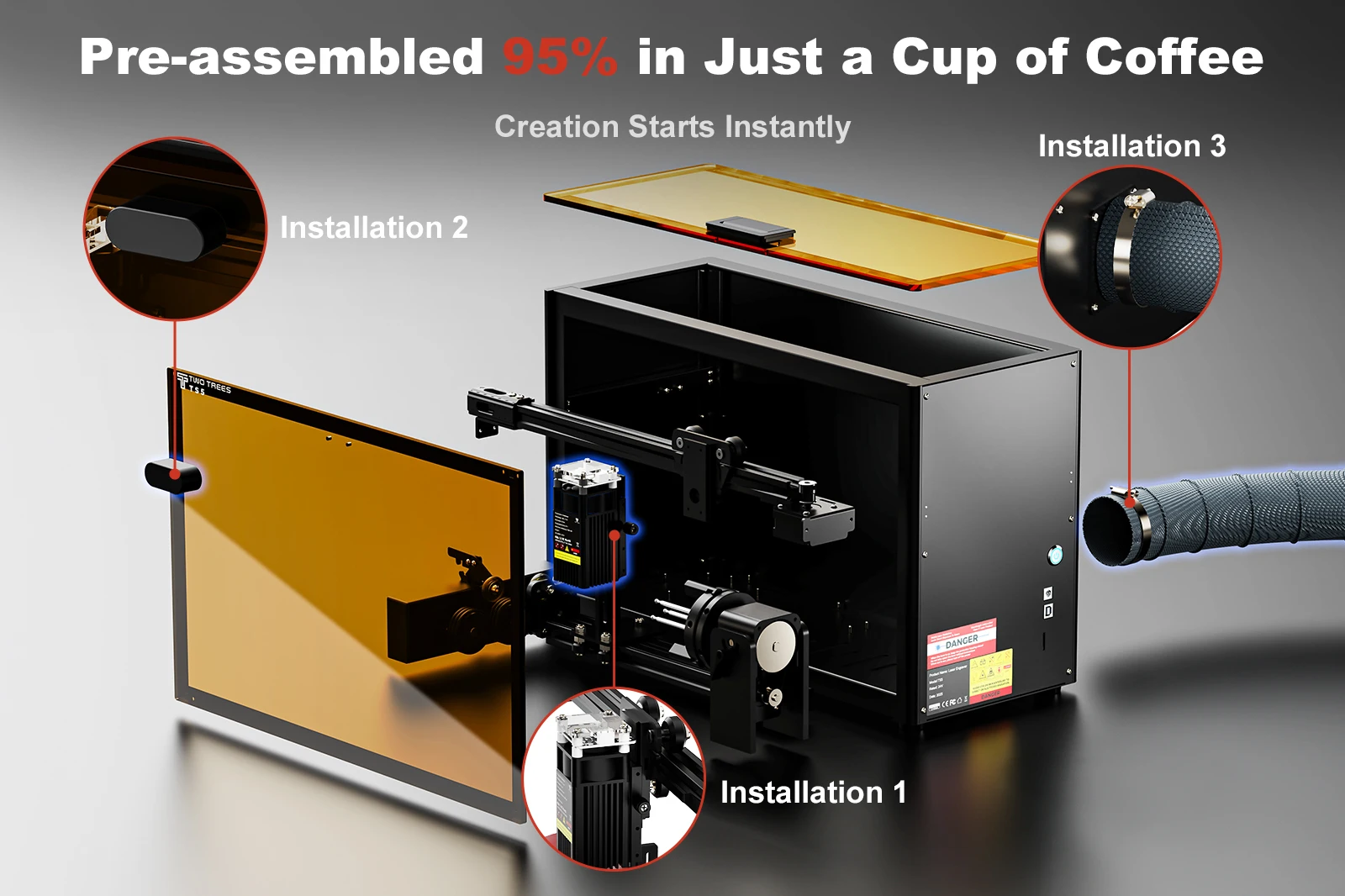 Twotrees TS5 Rotary Laser Engraver 30% Slimmer Body For Cups CNC Machine Laser Engraving Spheres And Circles Tools