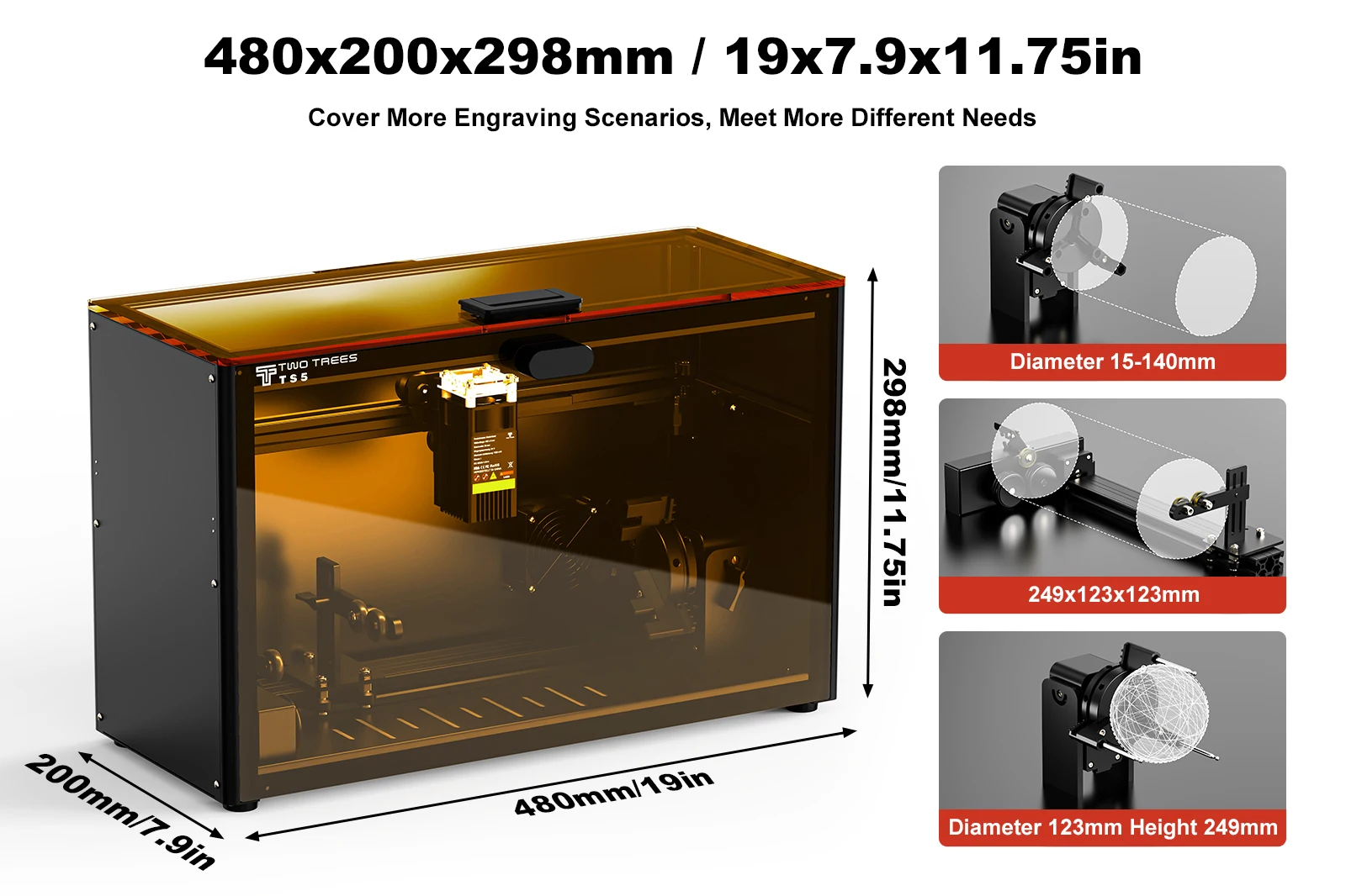 Twotrees TS5 Rotary Laser Engraver 30% Slimmer Body For Cups CNC Machine Laser Engraving Spheres And Circles Tools