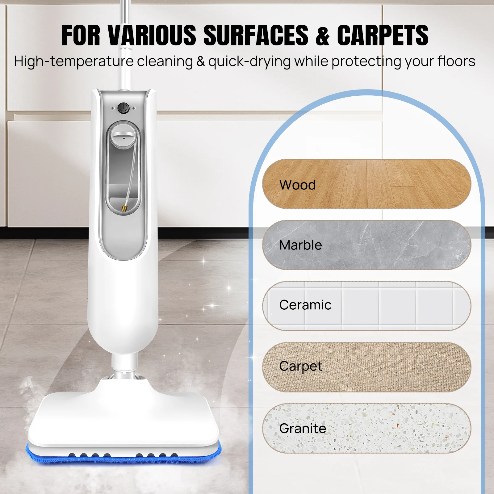2000W Electric Steam Mop With 400ml Water Tank,Fast Heating, High Steam Output, Cleans All Types Of Floors And Windows, Carpets