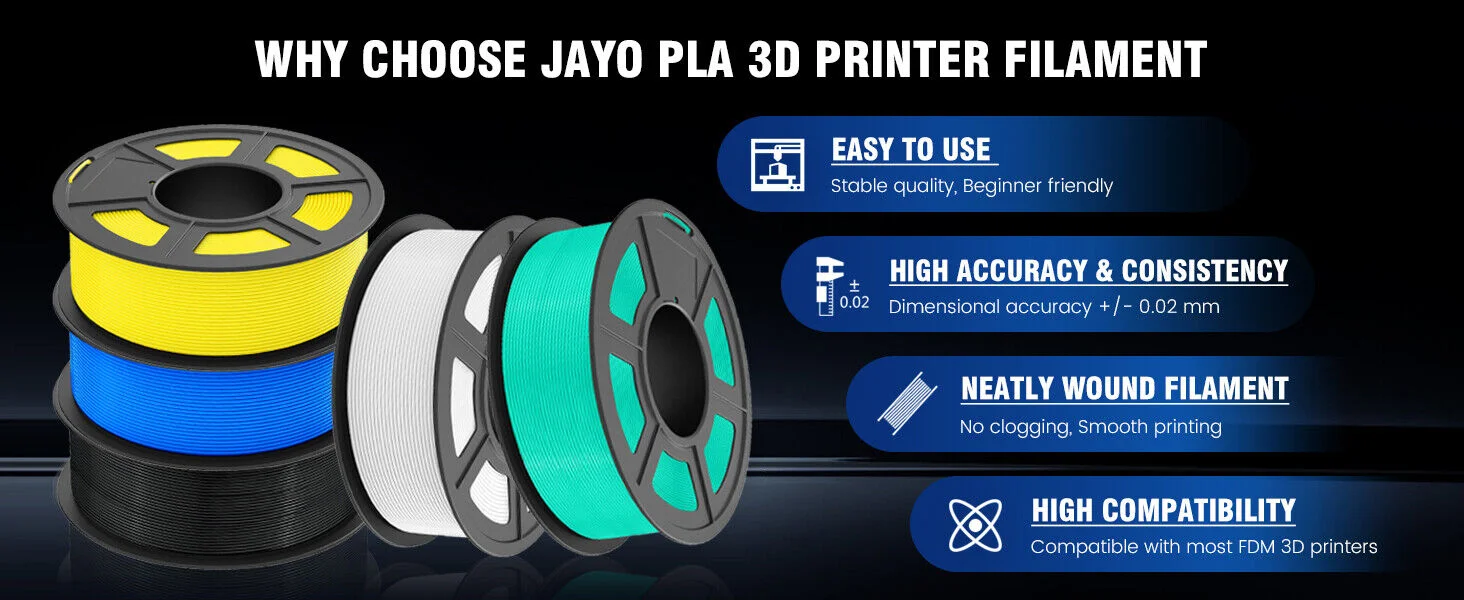 JAYO 3D PETG / PLA Plus / PLA Matte Printer Filament 1.75mm 3D Print Range High Flow Speedy PETG 3D Printer Filament For 3D