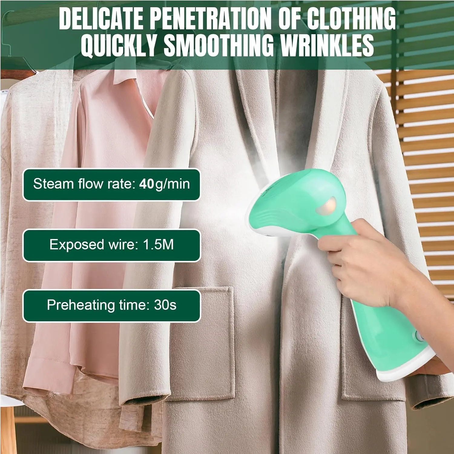 Handheld Clothes Steamer, Portable Garment Steamer Clothing for Home Office Travel, 30s Fast Heat-up 1500W Steam Iron with 300ML