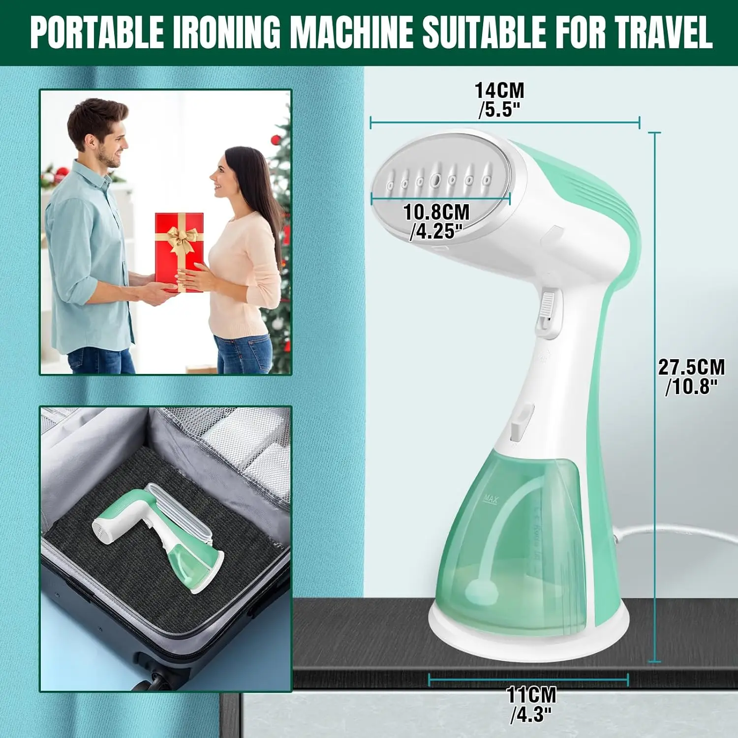 Handheld Clothes Steamer, Portable Garment Steamer Clothing for Home Office Travel, 30s Fast Heat-up 1500W Steam Iron with 300ML
